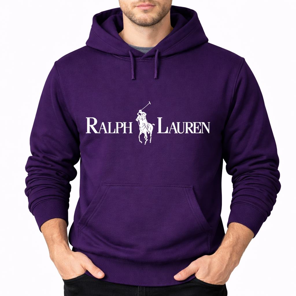 Men's Polo Ralph Lauren White Logo Pullover Hoodie - Purple