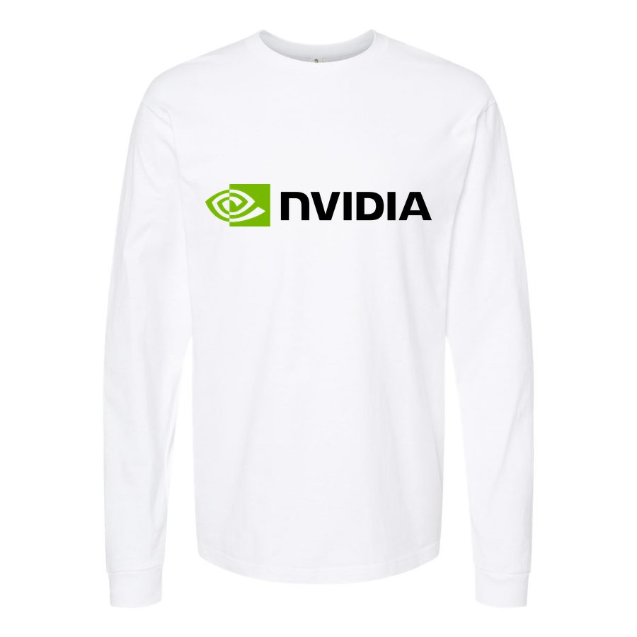 Men's NVIDIA logo.svg Long sleeves Cotton Blend T-Shirt - White