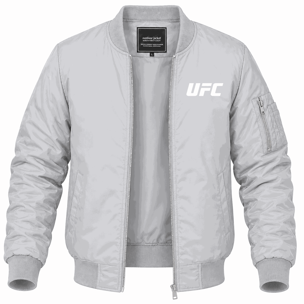 Men's UFC White Logo Lightweight Bomber Jacket - Gray