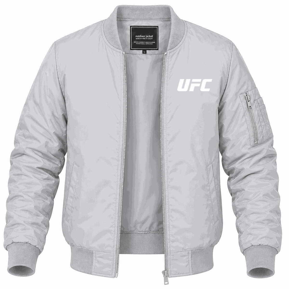 Men's UFC White Logo Lightweight Bomber Jacket - Gray