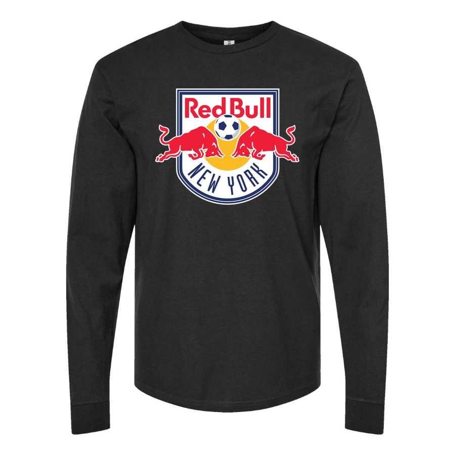 Men's New York Red Bulls logo.svg Long sleeves Cotton Blend T-Shirt - Black