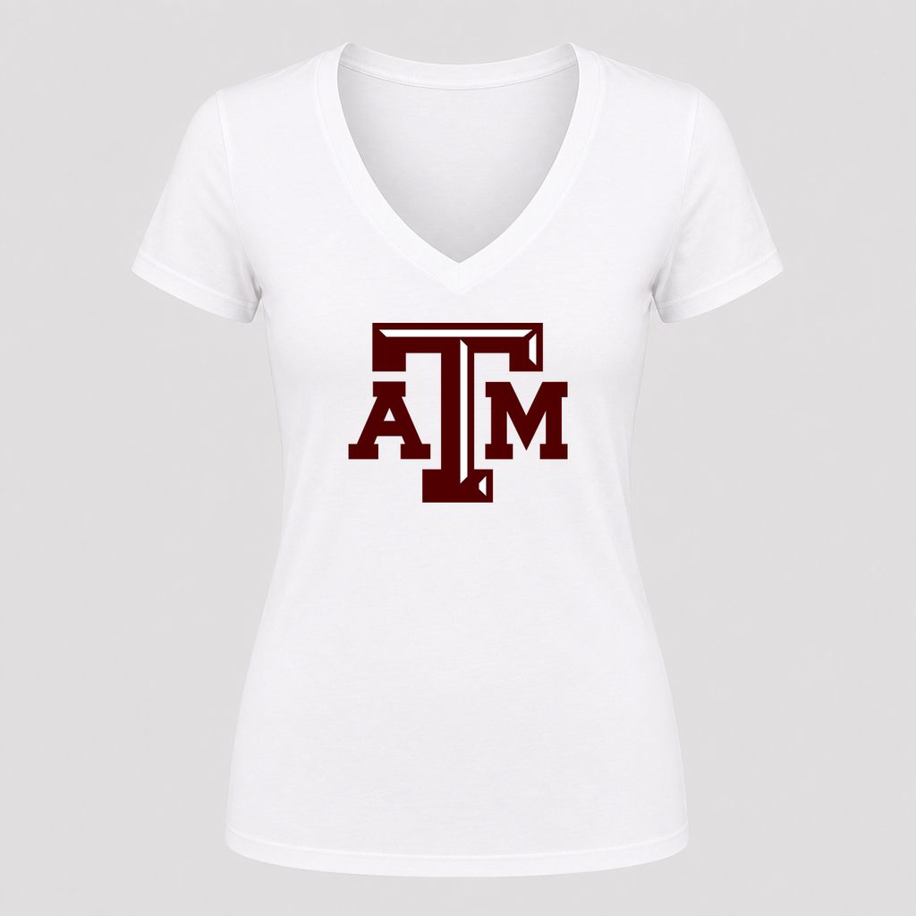 Women's Texas A&M University V Neck T-Shirt in white