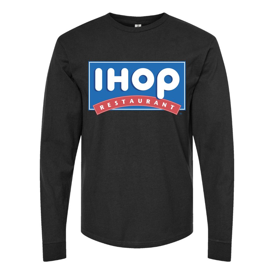 Men's ihop-logo-png-transparent Long sleeves Cotton Blend T-Shirt - Black