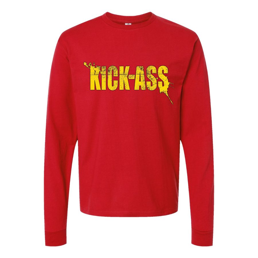 Men's 20822-3-kick-ass-picture Long sleeves Cotton Blend T-Shirt - Red