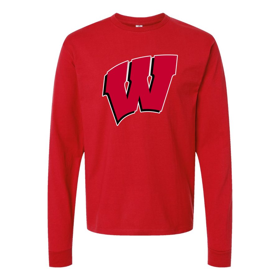 Men's Wisconsin Badgers Logo Long sleeves Cotton Blend T-Shirt - Red