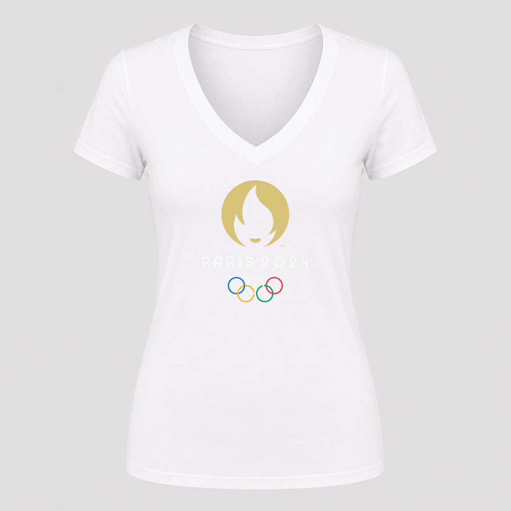 Women's Olympics 2024 Paris White Design V Neck T-Shirt in white