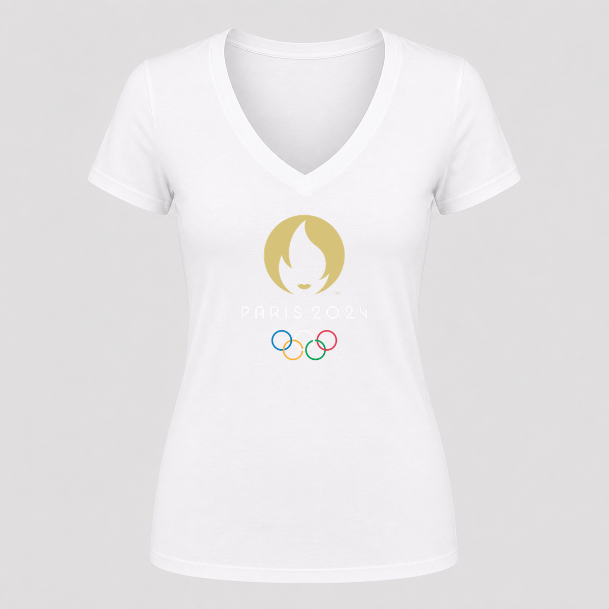 Women's Olympics 2024 Paris White Design V Neck T-Shirt in white