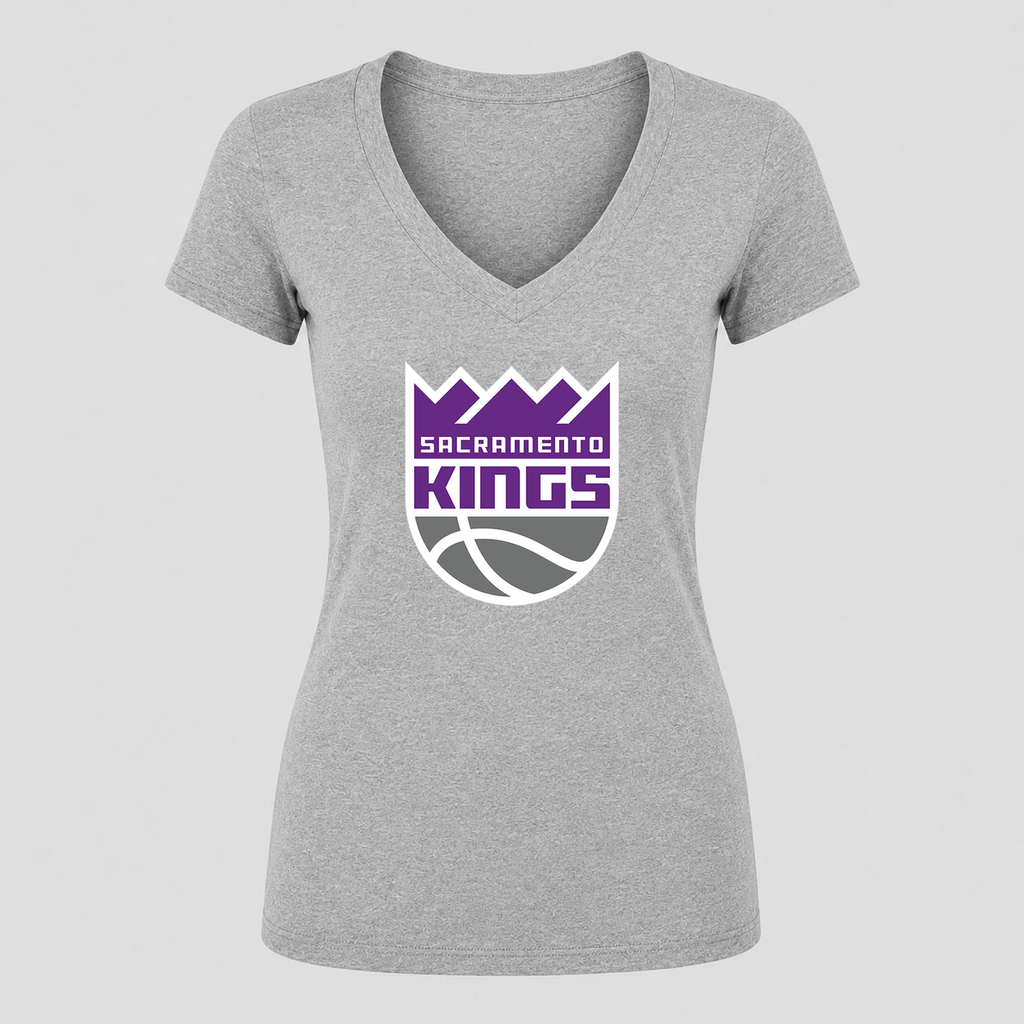 Women's Sacramento Kings V Neck T-Shirt in gray