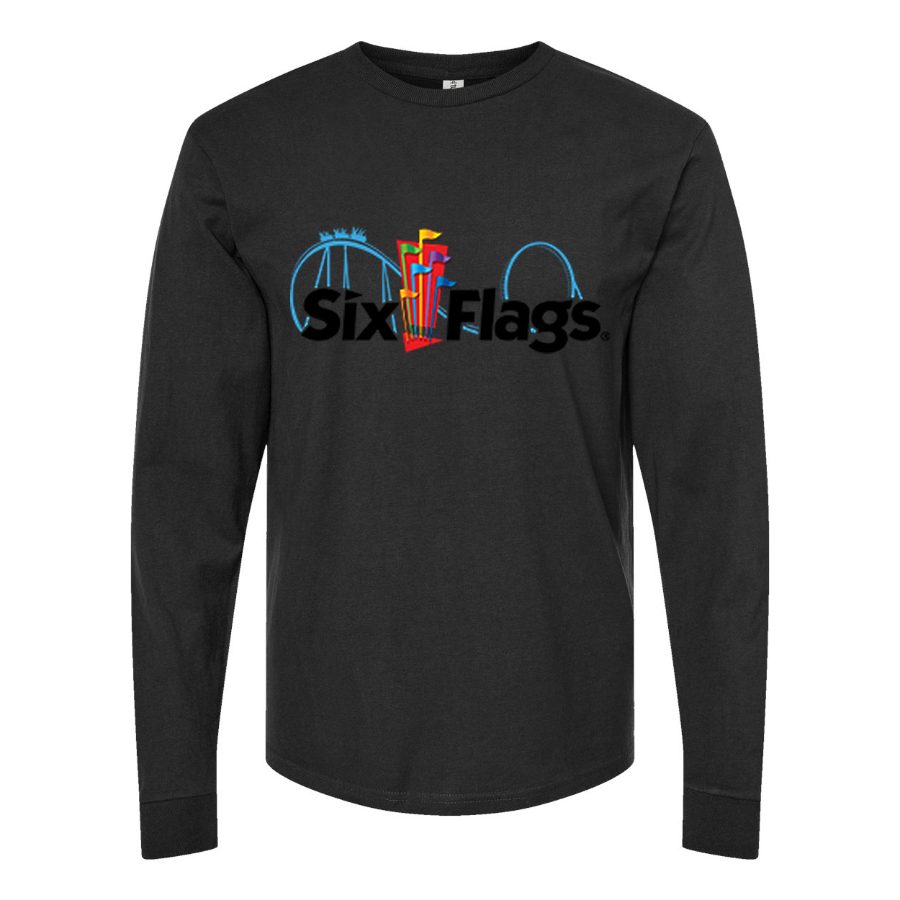 Men's Six Flags Long sleeves Cotton Blend T-Shirt - Black