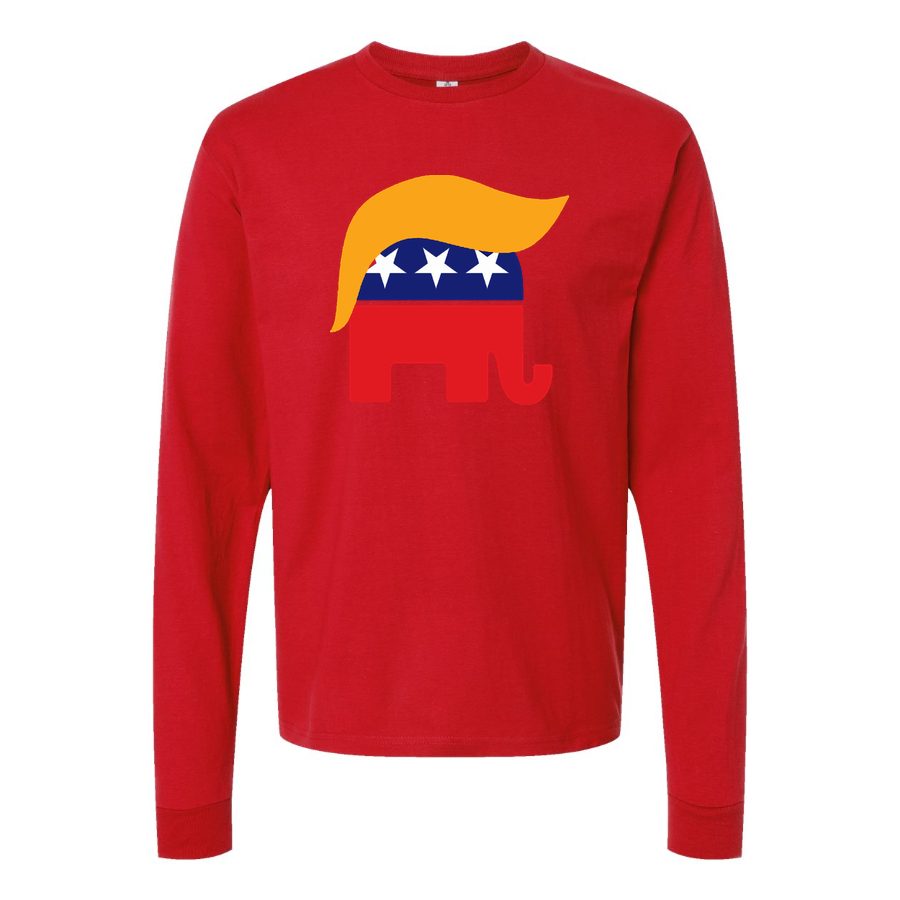 Men's donald trump hair gop elephant logo wall sticker-r6fb7e6cf844845ccb4e2a66abb61a58c kouf2 8byvr 644 Long sleeves Cotton Blend T-Shirt - Red