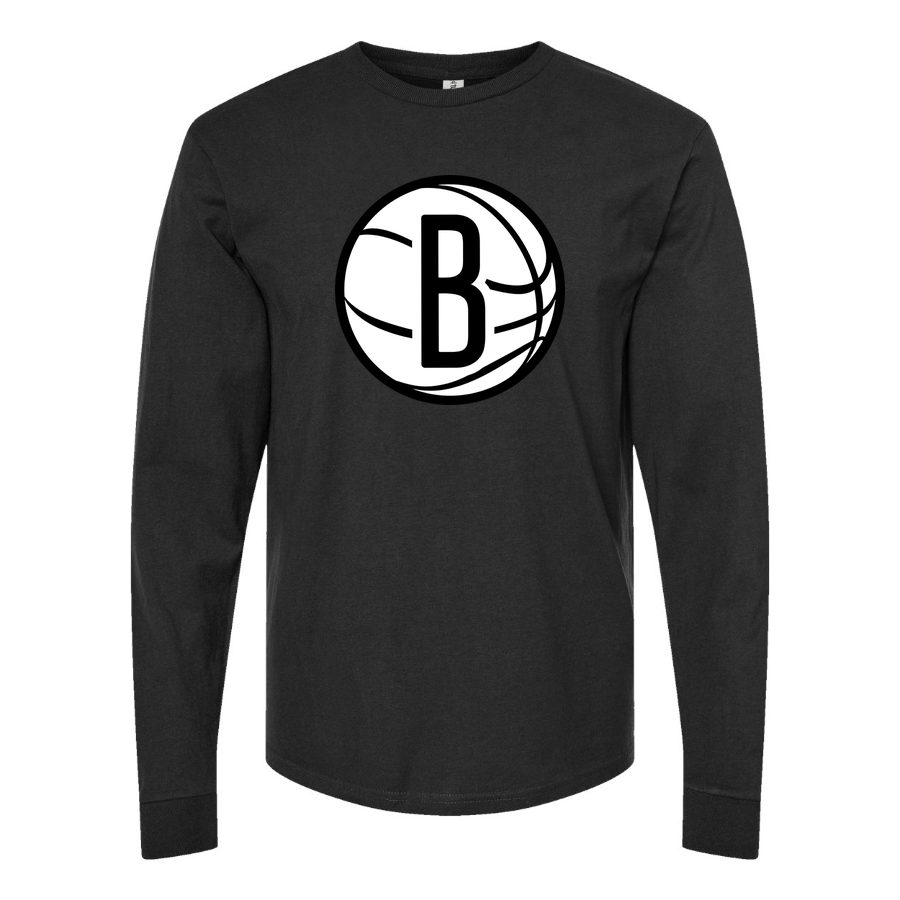 Men's Brooklyn Nets Long sleeves Cotton Blend T-Shirt - Black