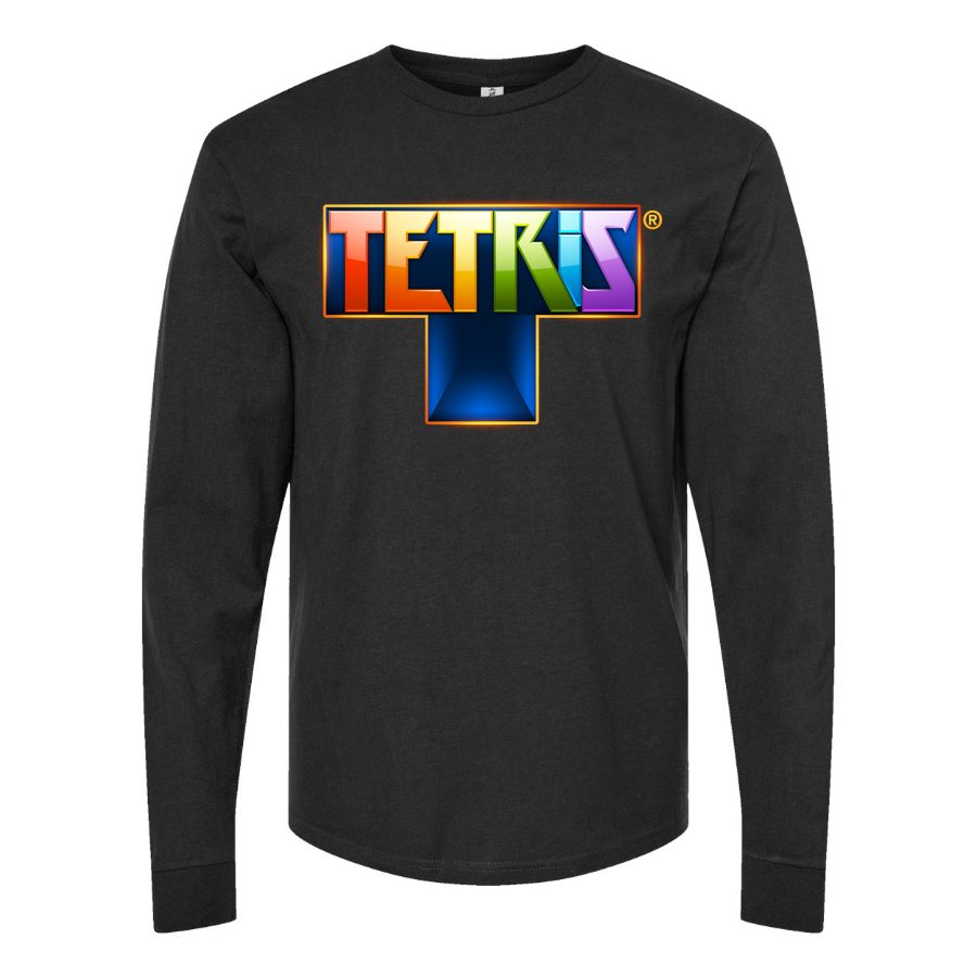 Men's Tetris Long sleeves Cotton Blend T-Shirt - Black