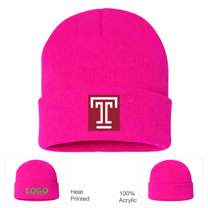 Temple Owls Hot Pink Beanie Hat