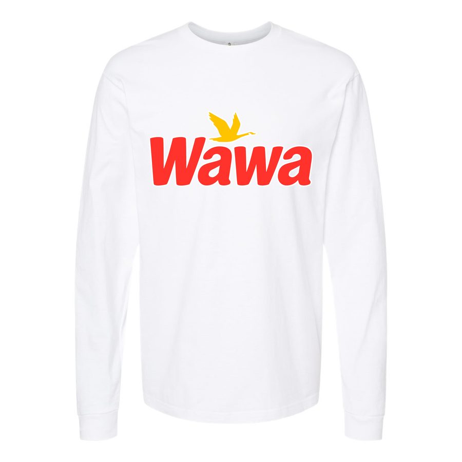 Men's Wawa Gas Station Logo Long sleeves Cotton Blend T-Shirt - White