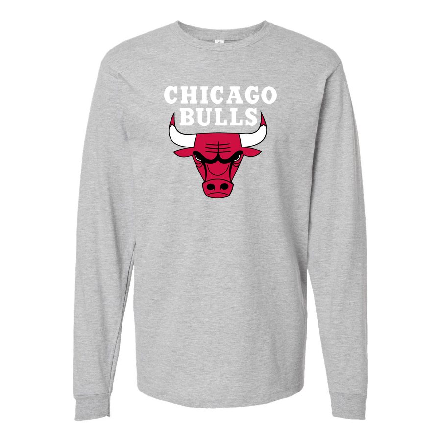 Men's Chicago bulls white Long sleeves Cotton Blend T-Shirt - Gray