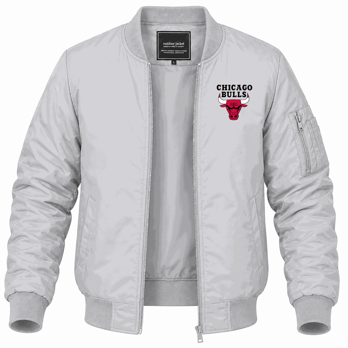 Men's Chicago Bulls Black Lightweight Bomber Jacket - Gray