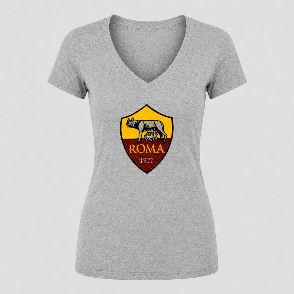 Women's AS Roma FC V Neck T-Shirt in gray