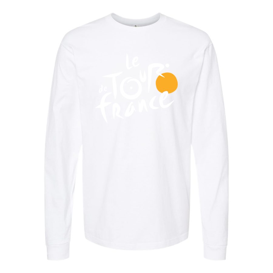Men's Tour de France White Logo Long sleeves Cotton Blend T-Shirt - White