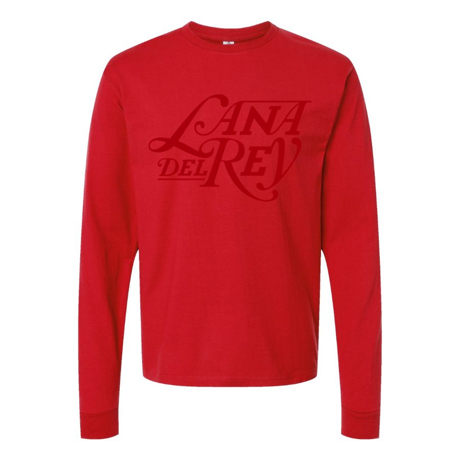 Men's Lana-Del-Rey-Logo-768x432 Long sleeves Cotton Blend T-Shirt - Red