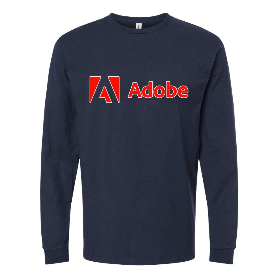 Men's Adobe Corporate Logo Long sleeves Cotton Blend T-Shirt - Navy