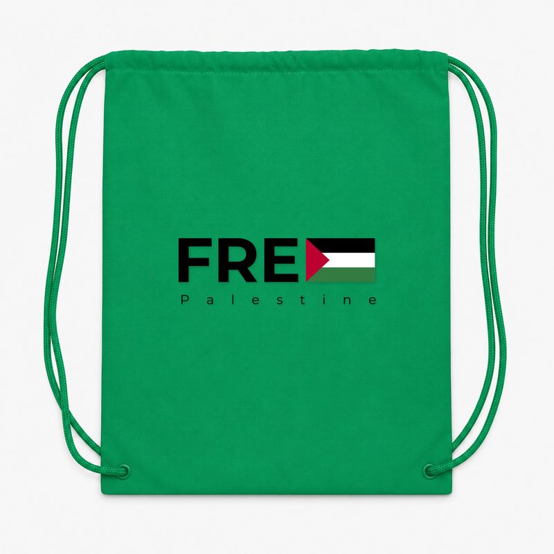 Free Palestine Black Drawstring Bag - Green