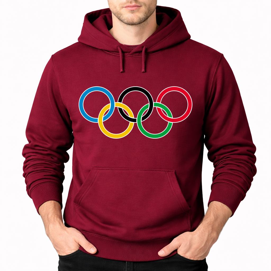 Men's Olympic Ring BK Pullover Hoodie - Burgundy