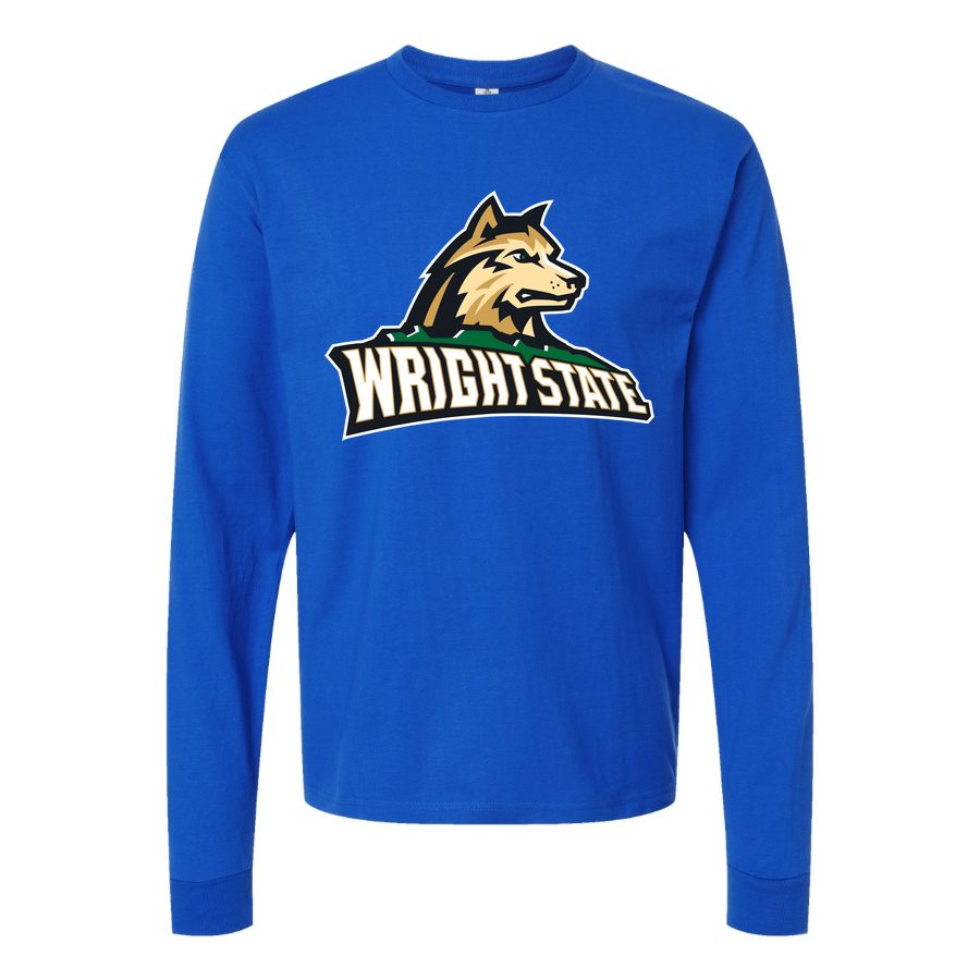 Men's Wright State Raiders Logo Long sleeves Cotton Blend T-Shirt - Blue