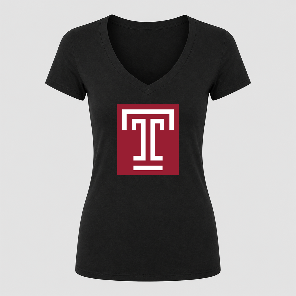 Women's Temple Owls V Neck T-Shirt in black