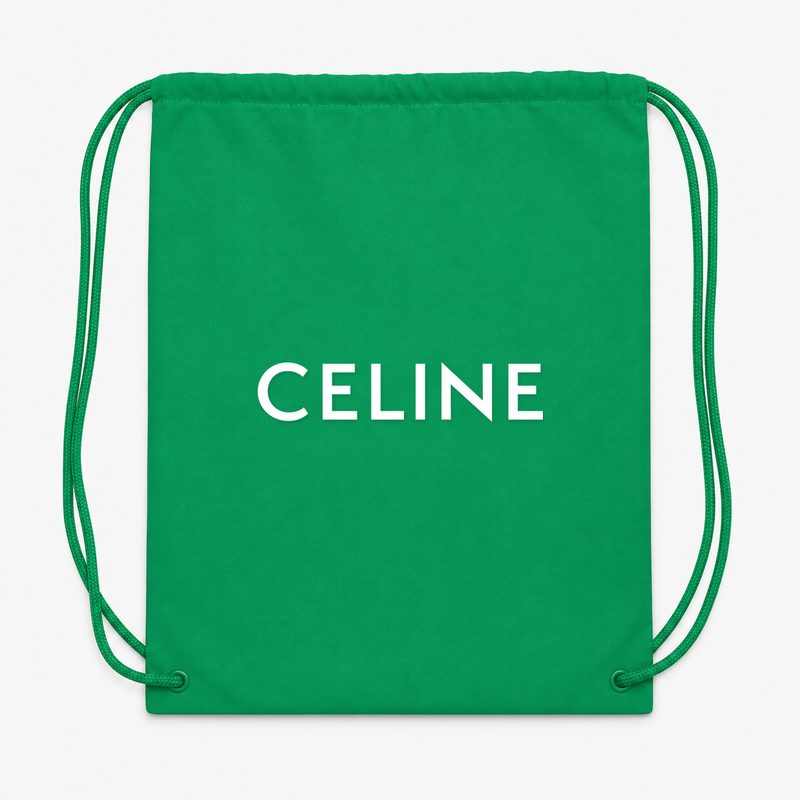 Celine White Drawstring Bag - Green