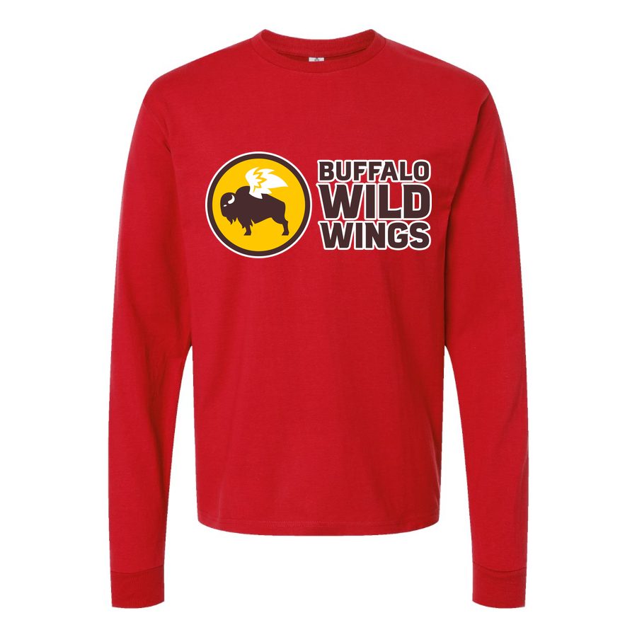 Men's Buffalo-Wild-Wings-Logo-1536x864 Long sleeves Cotton Blend T-Shirt - Red