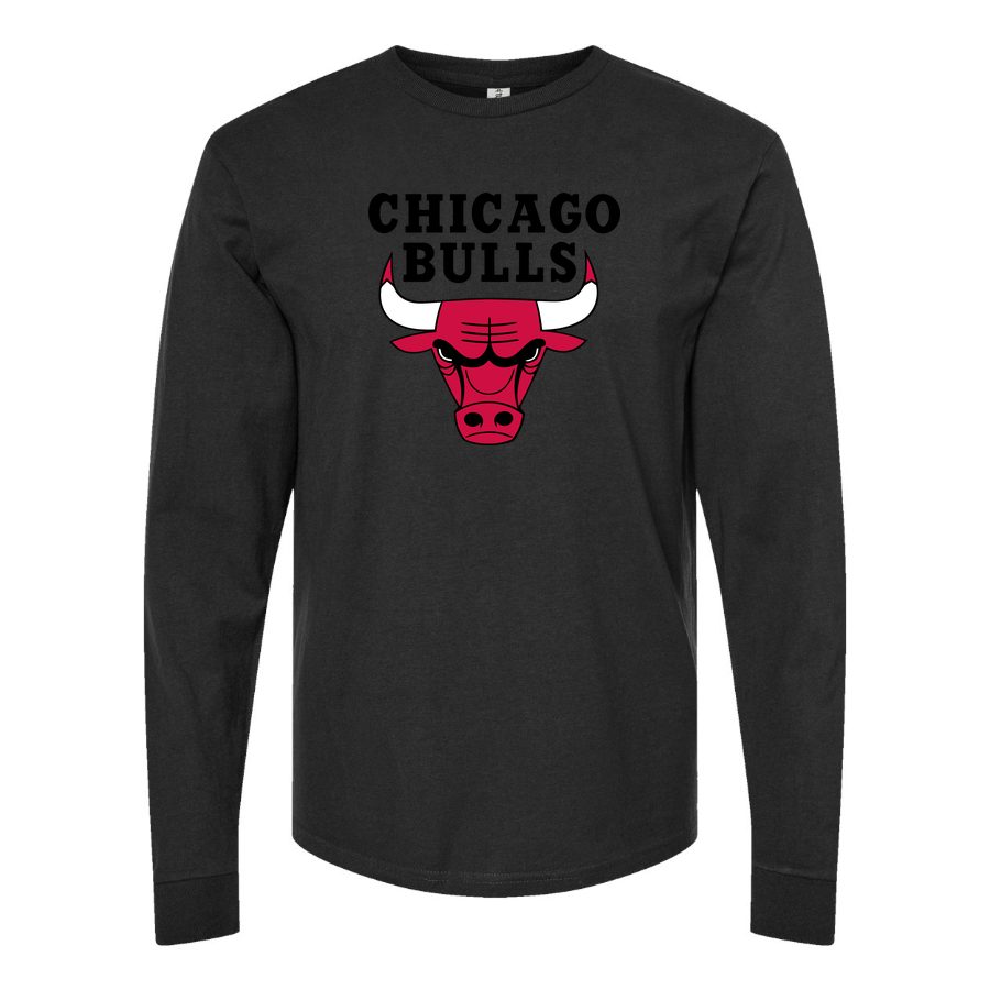 Men's Chicago bulls black Long sleeves Cotton Blend T-Shirt - Black