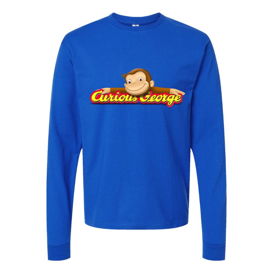 Men's Curious George logo PNG3 Long sleeves Cotton Blend T-Shirt - Blue