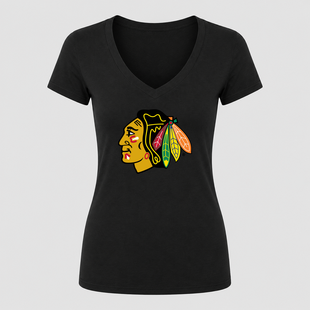 Women's Chicago Blackhawks V Neck T-Shirt in black