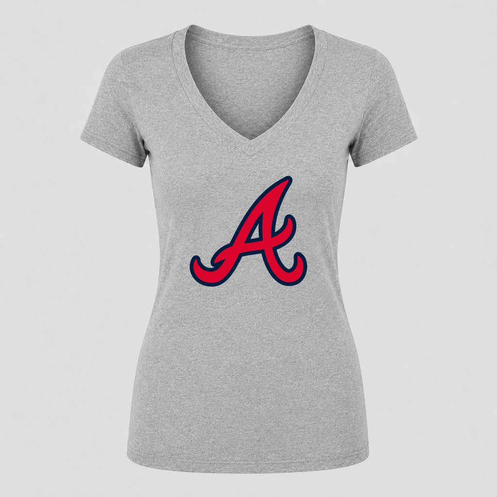 Women's Atlanta Braves V Neck T-Shirt in gray