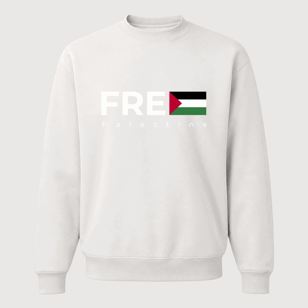 Men's Free Palestine White Logo Crewneck Sweatshirt - White