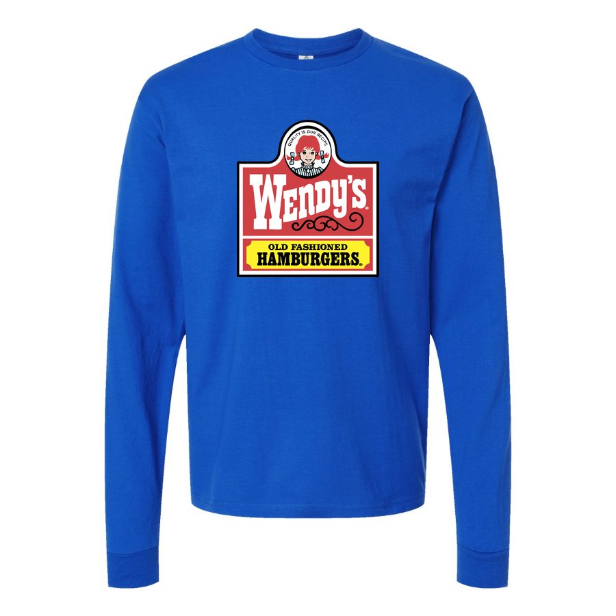 Men's wendys-logo-png-transparent Long sleeves Cotton Blend T-Shirt - Blue