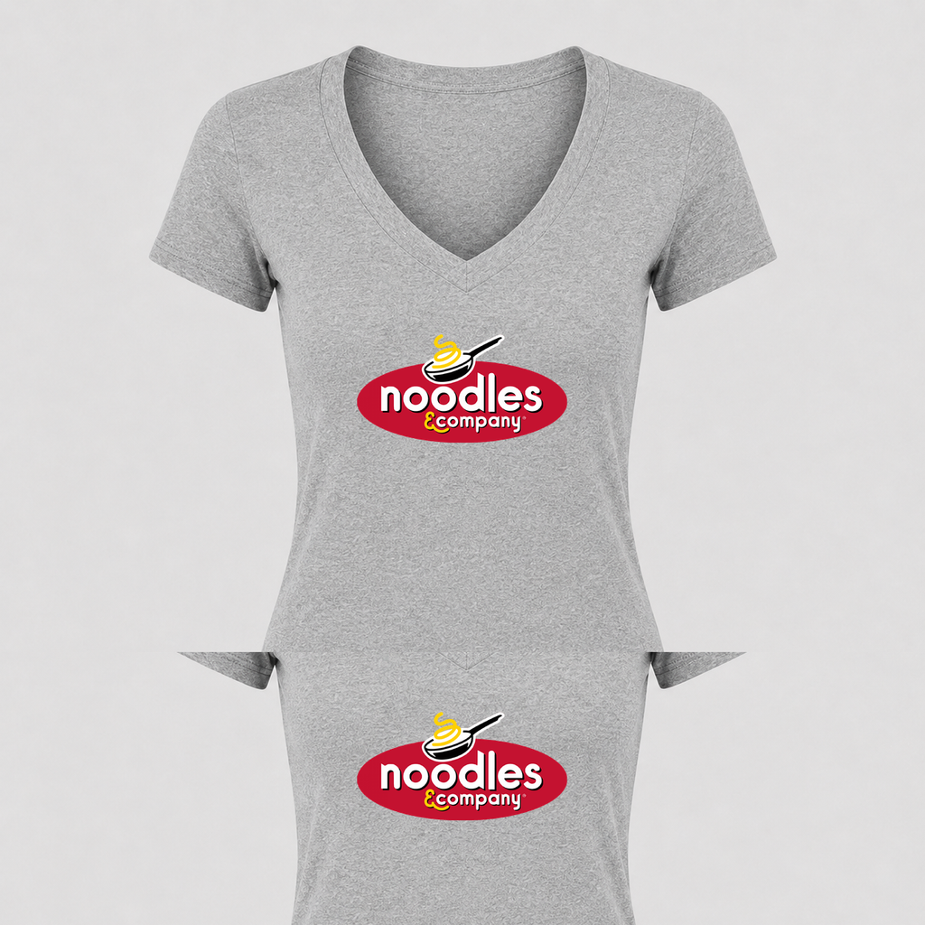 Women's Noodles & Company V Neck T-Shirt in gray