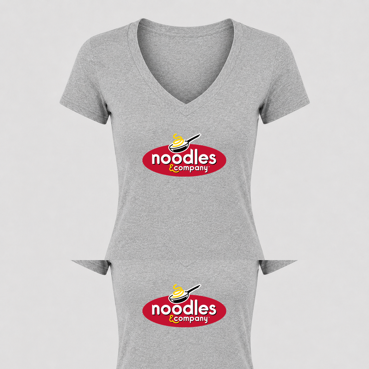 Women's Noodles & Company V Neck T-Shirt in gray