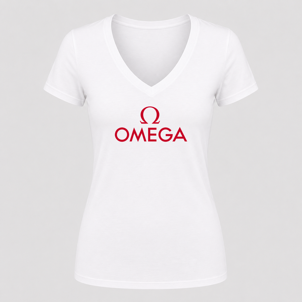 Women's Omega V Neck T-Shirt in white