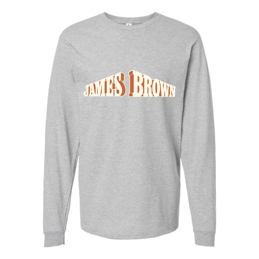 Men's James-Brown-Logo Long sleeves Cotton Blend T-Shirt - Gray
