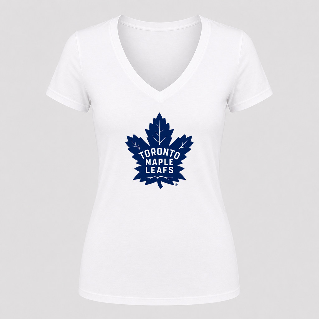 Women's Toronto Maple Leafs V Neck T-Shirt in white