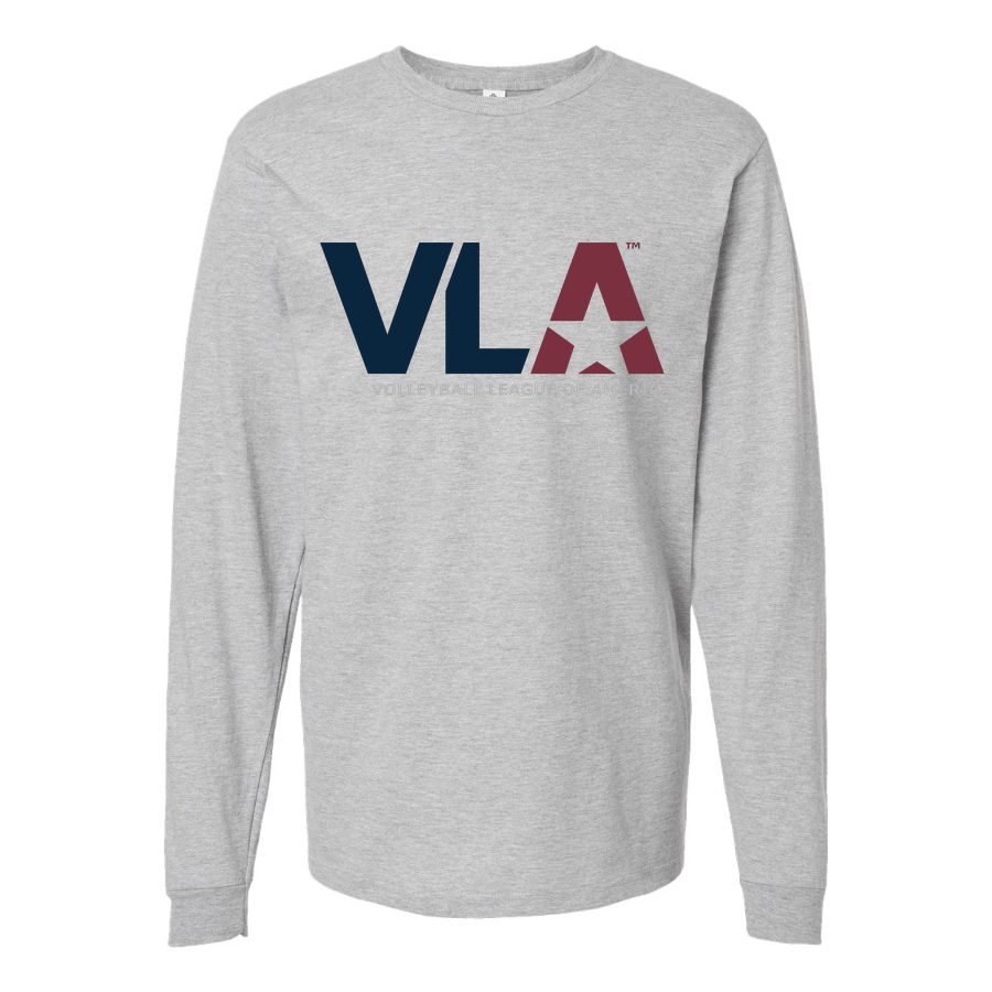 Men's American-Volleyball-League-Logo Long sleeves Cotton Blend T-Shirt - Gray