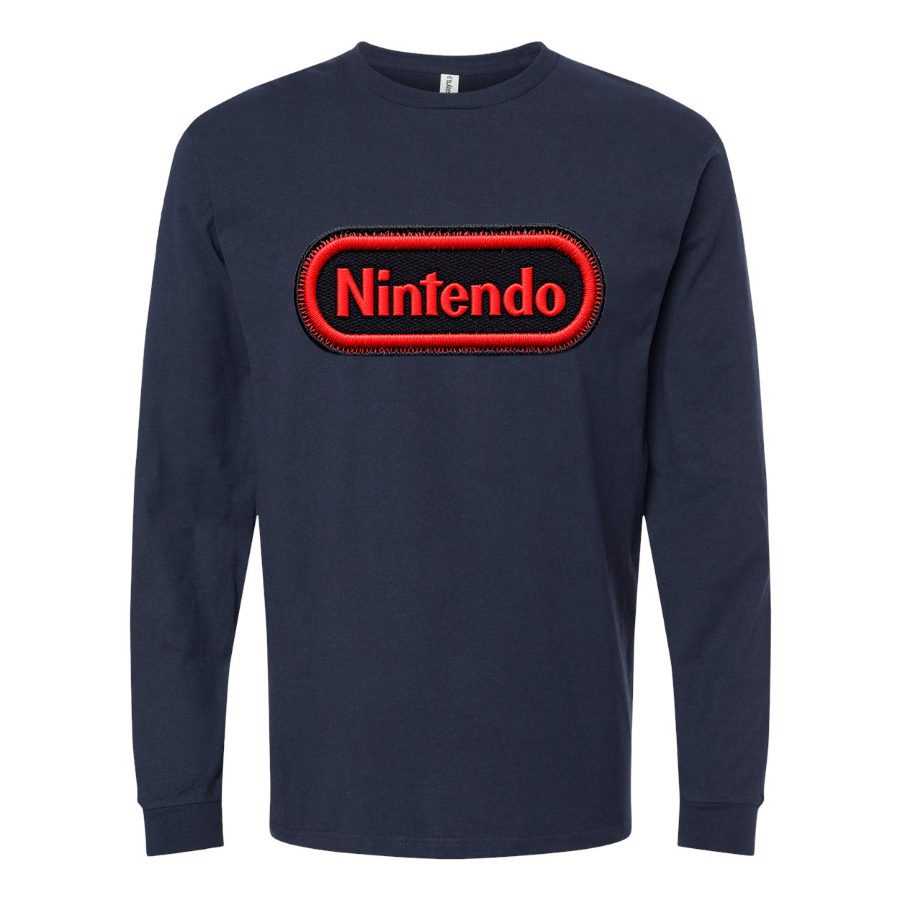 Men's Nintendo Embroidery Logo Long sleeves Cotton Blend T-Shirt - Navy