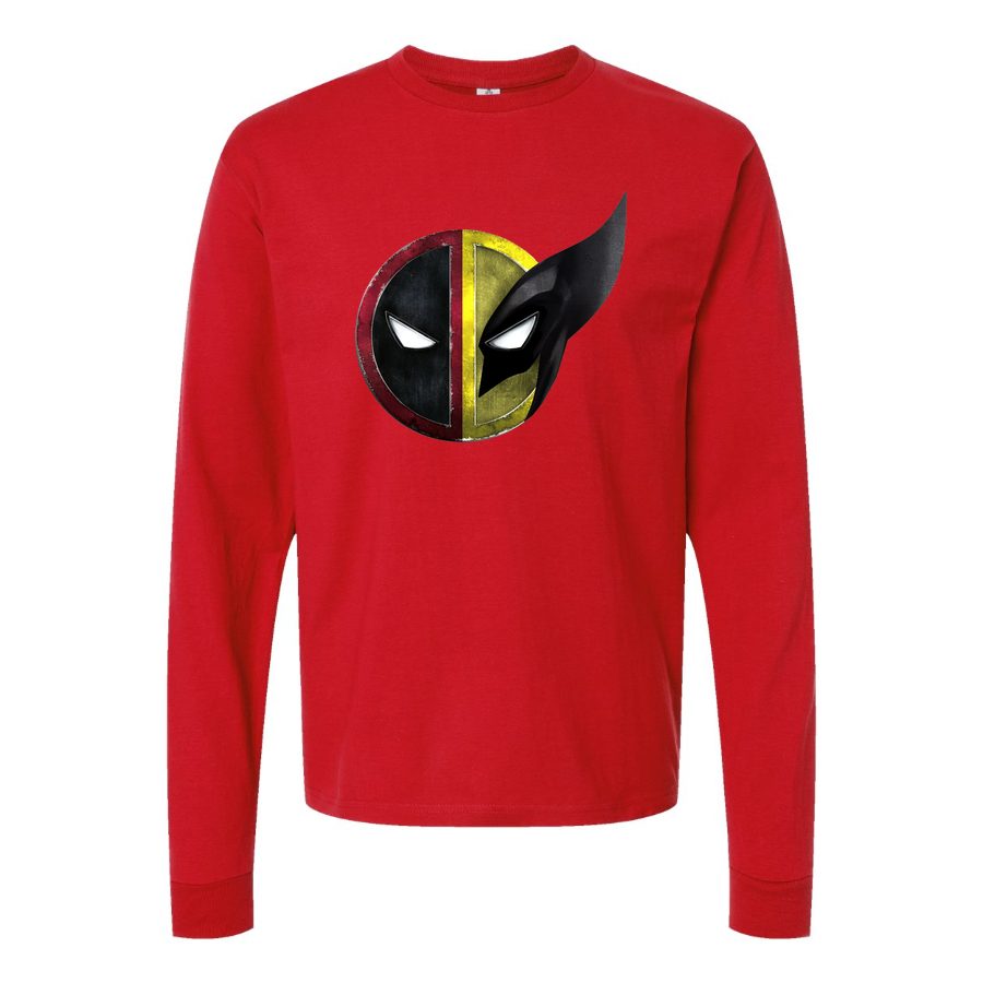 Men's deadpool & wolverine Long sleeves Cotton Blend T-Shirt - Red
