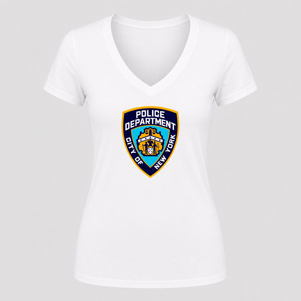 Women's NYPD V Neck T-Shirt in white