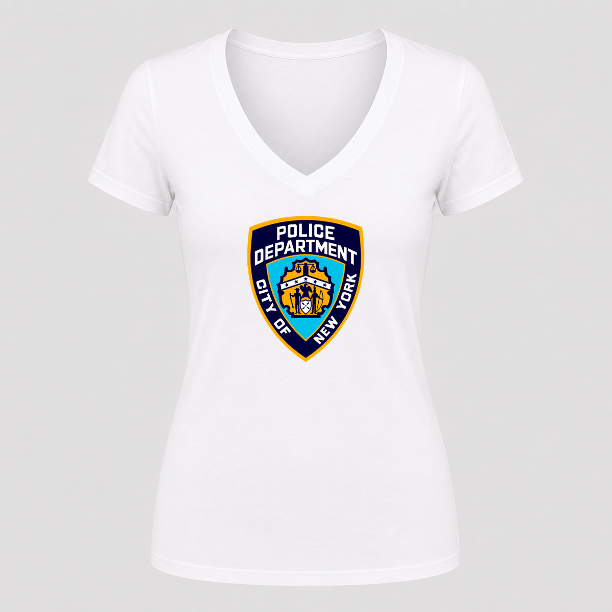 Women's NYPD V Neck T-Shirt in white
