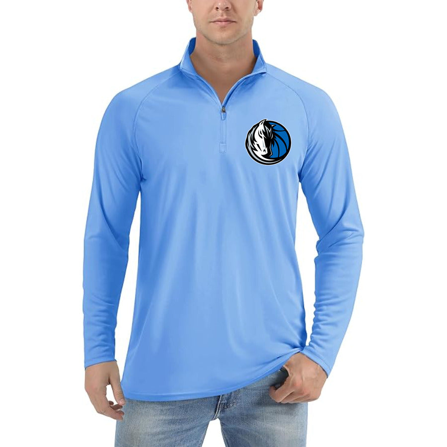 Dallas Mavericks quarter-zip athletic shirt in Light Blue