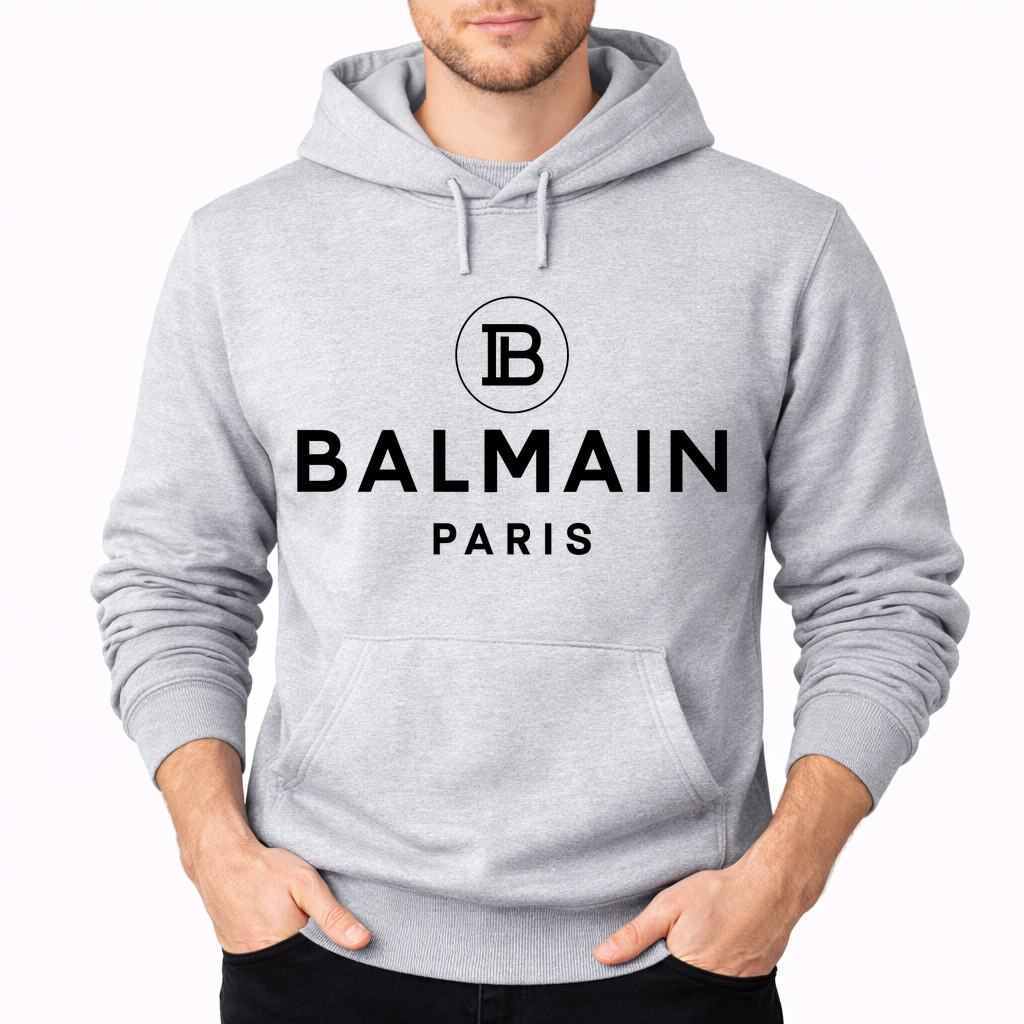 Men's Balmain Paris Pullover Hoodie - Gray