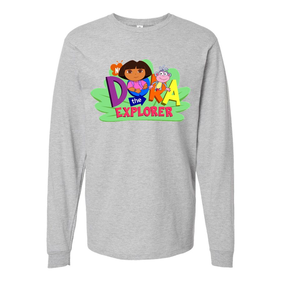 Men's Dora-the-Explorer-Logo-PNG 001 Long sleeves Cotton Blend T-Shirt - Gray
