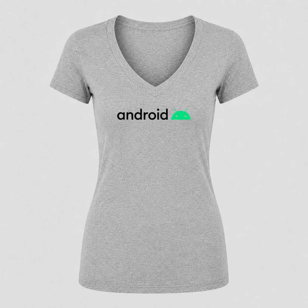 Women's Android V Neck T-Shirt in gray